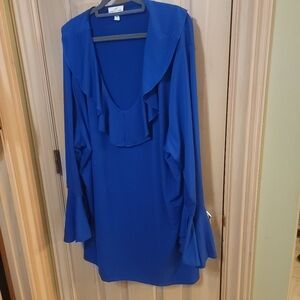 Womens Plus 3X Longer Royal Blue V-neck Fluttery Shirt Feminine Shavonne Dorsey